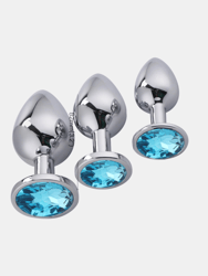 Round Butt Plug Metal With Stone - Dark Blue