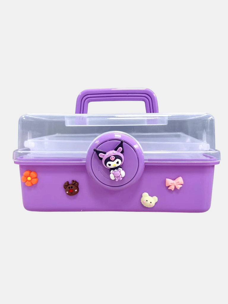 Sewing Box 13" Art Supply Bin 3-Layers Craft Storage Organizer, Children Hair Accessories Storage Gift Box Dressing Girl's For Arts - Purple