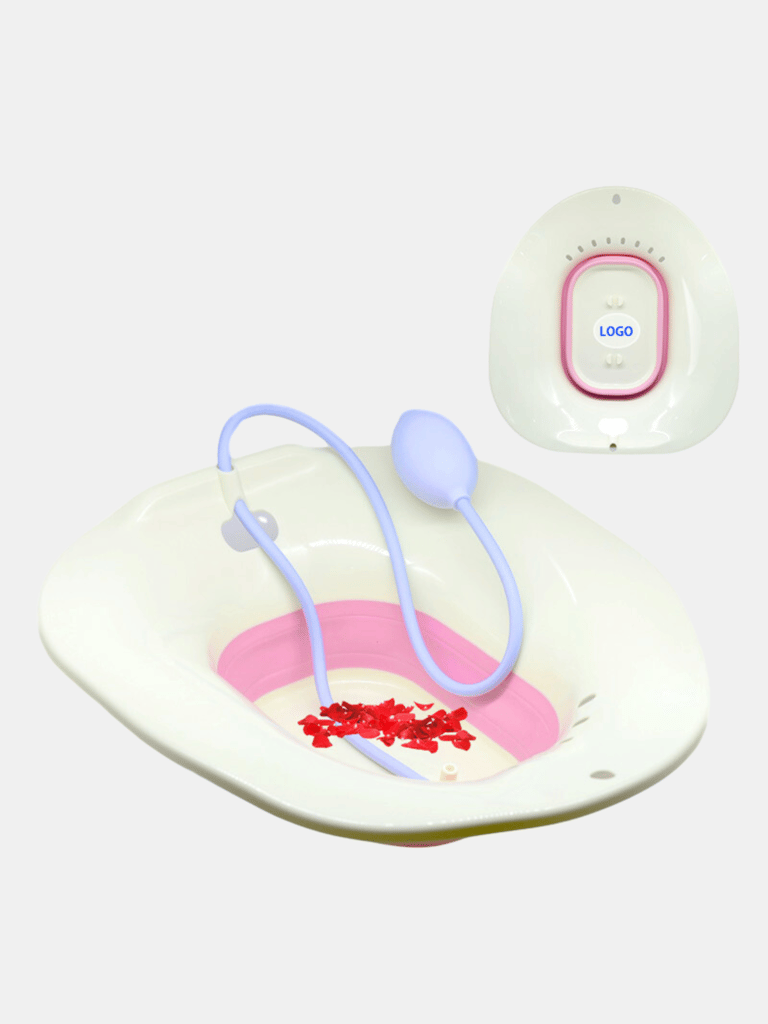 Sitz Bath With Hand Flusher & Nozzle - Foldable Creme/Pink