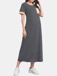 Soft Comfy Maxi Dress Short Sleeve Round Neck Loose Fit Striped Pregnancy Easy Breast Feed - Bulk 3 Sets