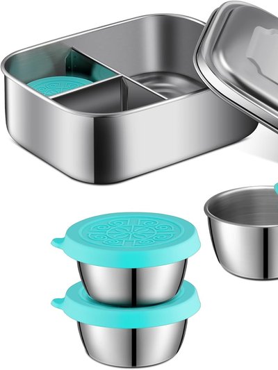 Vigor Stainless Steel Bento Box Set, Lunch Containers 3 Sections Portion Control - Bulk 3 Sets product