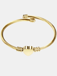 Stainless Steel Cable Wire Heart Charm Gold Plated Bangle Bracelet for women & men