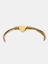 Stainless Steel Cable Wire Heart Charm Gold Plated Bangle Bracelet for women & men