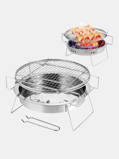 Vigor Stainless Steel Portable Round Mini Charcoal Barbeque Grills Outdoor Camping Wood Stove BBQ Grill Rack - Bulk 3 Sets product
