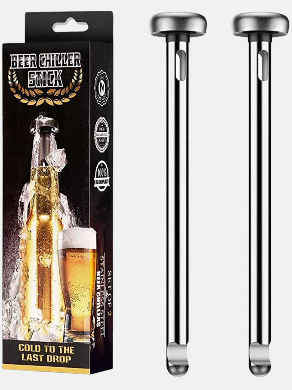 Kitchen + Home Beer Chiller Sticks - Stainless Steel Beverage Bottle Cooler  Cooling Sticks - 2 Pack