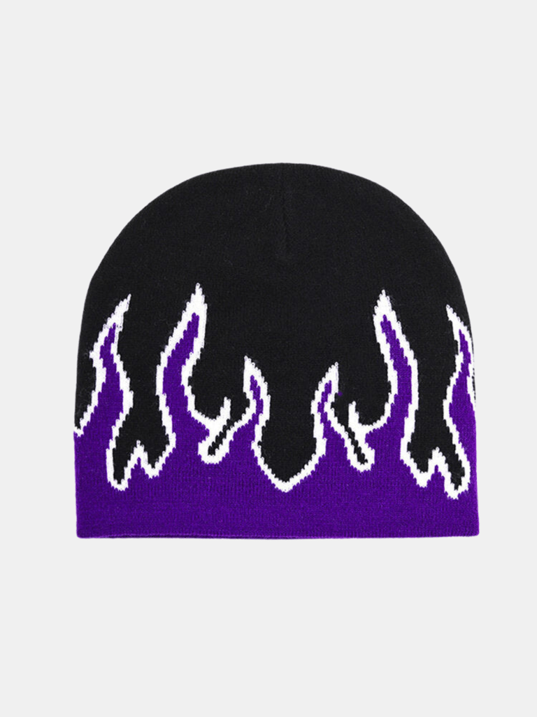 Street Dance Cap Skull Beanie Flames Knitted Hat - Scary Eyes Purple Hat