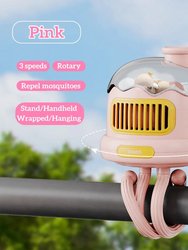 Stroller Fan Student Dormitory Silent USB Clip Octopus Children Handheld Stroller Fan Leafless - Pink