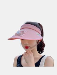 Sun Visor Hats with Fan-Three Temp Settings-Large Area Sun Protection, Visors For Women/Men/Kids, Adjustable Elastic Buckle - Orange
