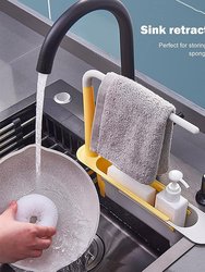 Telescopic Sink Storage Rack, Adjustable Length, Drain Basket Plastic And Sponge Holder With Dishcloth Hanger - Bulk 3 Sets - Yellow