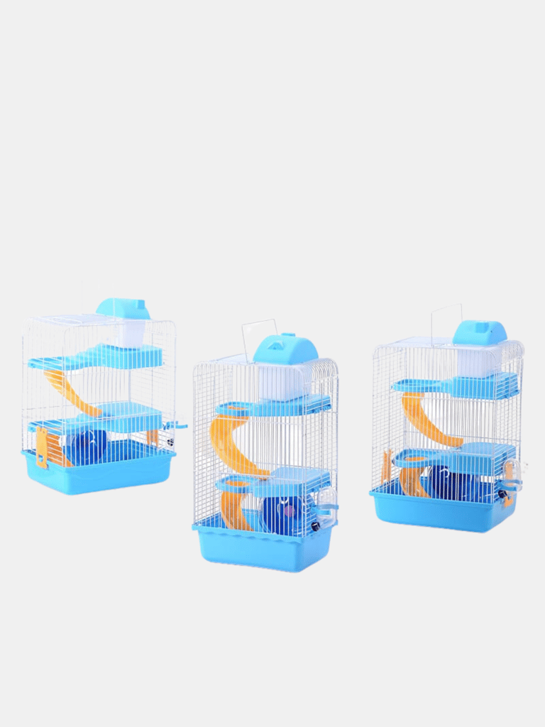 Three Storey Luxury Villa Cage Custom Fold, Hamster Cage Cage Guinea Pig Pet Cage Small Animals Kitchen Utensils Travel Heighten Pink Chinchilla - Blue