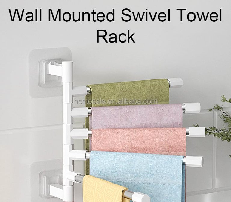 Towel Bathroom Free Punching Wall Hanging Rotating Towel, Storage Rack Stainless Steel Organizer Shelf Hanging Towel Holders - Bulk 3 Sets