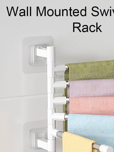 Vigor Towel Bathroom Free Punching Wall Hanging Rotating Towel, Storage Rack Stainless Steel Organizer Shelf Hanging Towel Holders - Bulk 3 Sets product