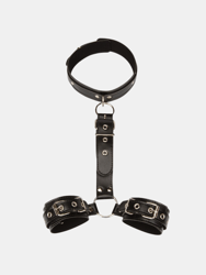 Wrist Bondage & BDSM Neck Restraint Hand Cuffs Collar PU Leather Slave Adult - Black