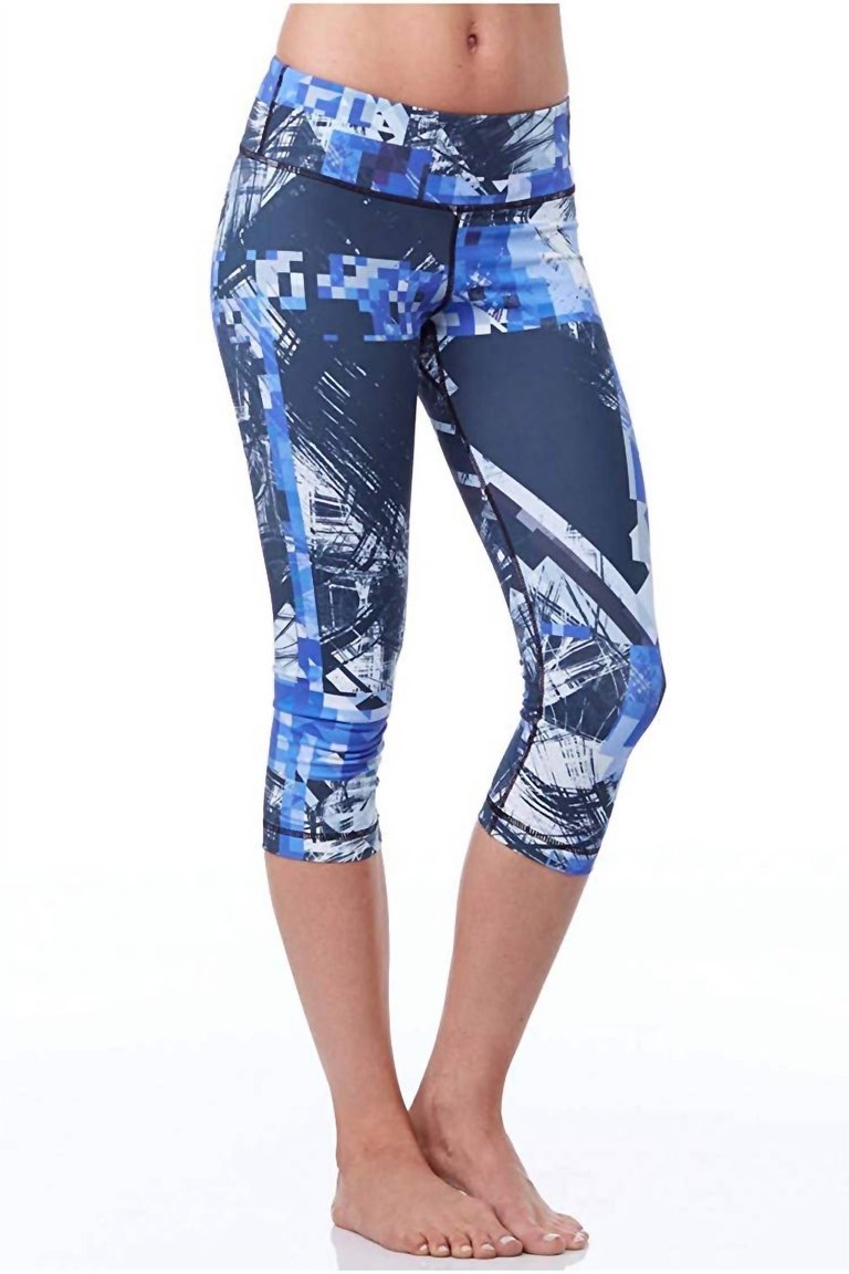 Analog Geometric Print Wide Waistband Capri Leggings In Blue - Blue