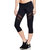 Elastic Waist Solid Mesh Trim Active Capri Leggings In Black - Black