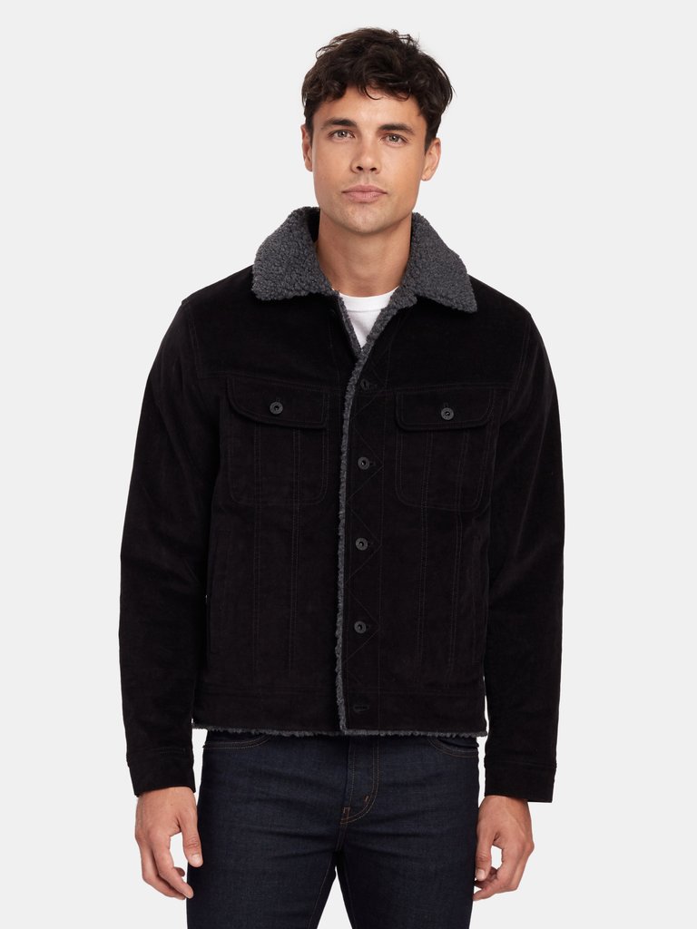 Corduroy Sherpa Trucker Jacket - Black