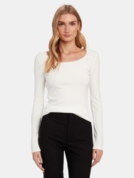 Deep Scoop Neck Long Sleeve Tee - Off White