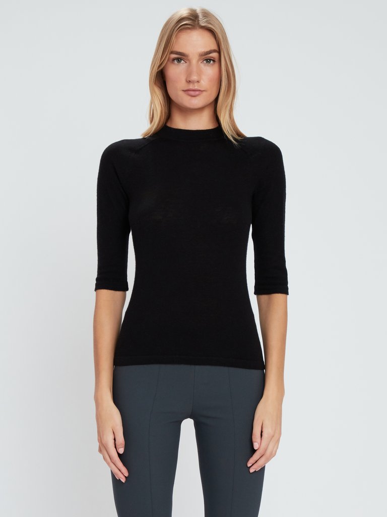 Elbow Sleeve Mock Neck Pullover