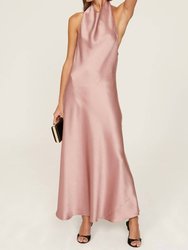 Halter Cowl Neckline Charmeuse Maxi Dress - Pink Petal Quartz