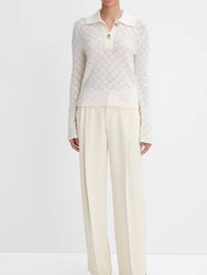 Italian Wool-Blend Lace-Stitch Polo Sweater In Off White - Off White