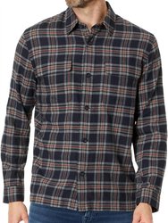 Kingston Plaid Long Sleeve Flannel Button Down - Coastal/Brickman Red