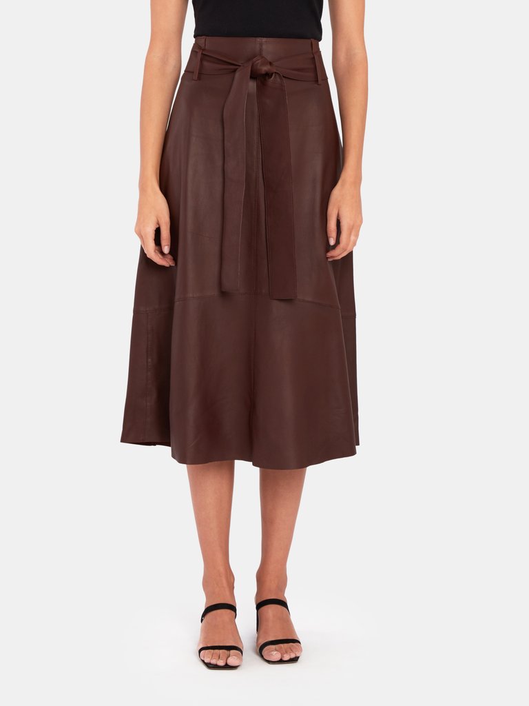 Leather A-Line Midi Skirt - Mahogany