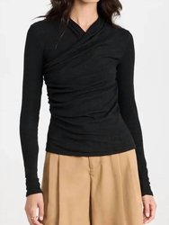 Long Sleeve Fixed Stretch Wrap Top - Black