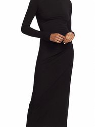 Long Sleeve Turtle Neck Ruched Midi Dress - Black