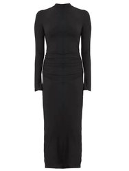 Long Sleeve Turtle Neck Ruched Midi Dress