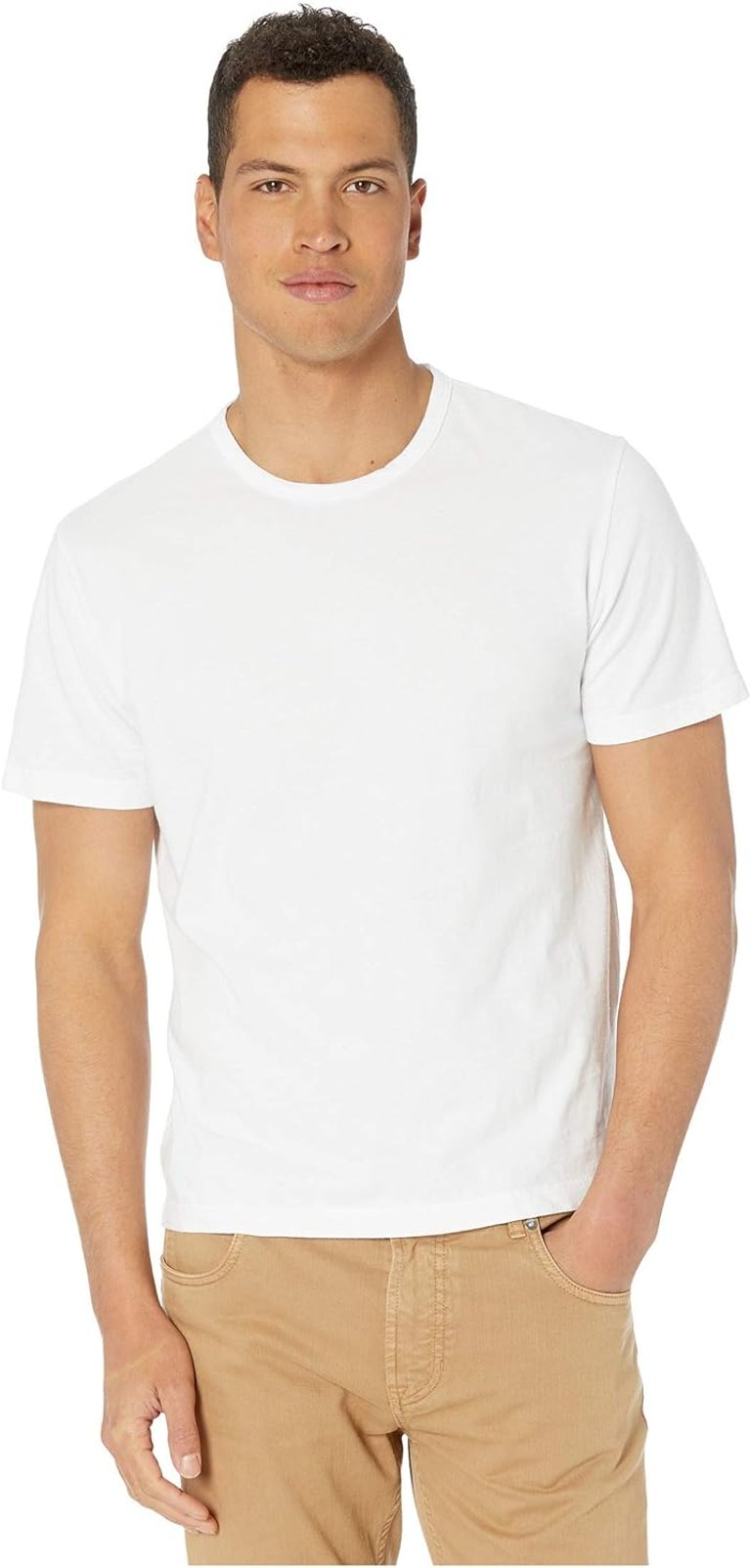 Men Garment Dye Short Sleeve Crew Optic White Cotton T-Shirt Tee - White