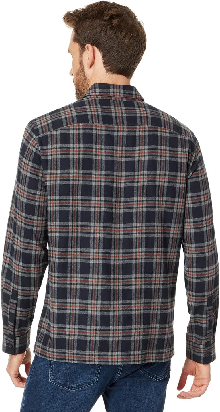 Men Kingston Plaid Long Sleeve Coastal/Brickman Red Flannel Button Down Shirt