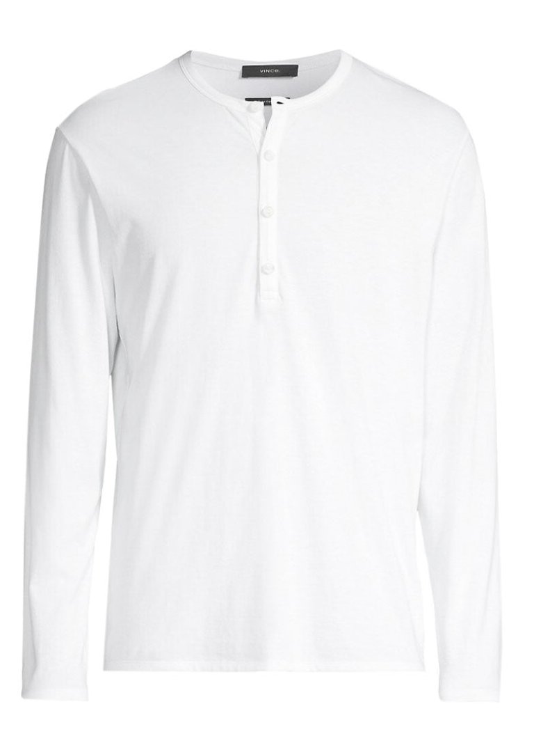 Men's Long Sleeves Pima Cotton Henley Optic White Long Sleeve T-Shirt - White