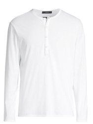 Men's Long Sleeves Pima Cotton Henley Optic White Long Sleeve T-Shirt - White