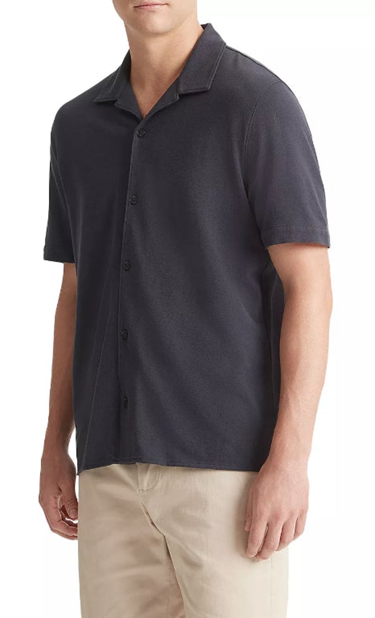 Men's Navy Blue Cabana Button Down Coastal Shirt - Blue