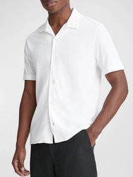 Men's Pique Cabana Short Sleeve Button Down Shirt, Optic White Short Sleeve - White