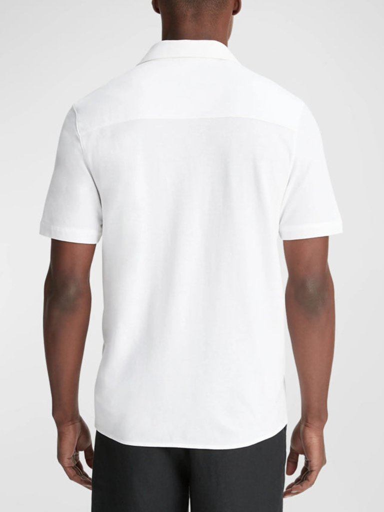 Men's Pique Cabana Short Sleeve Button Down Shirt, Optic White Short Sleeve