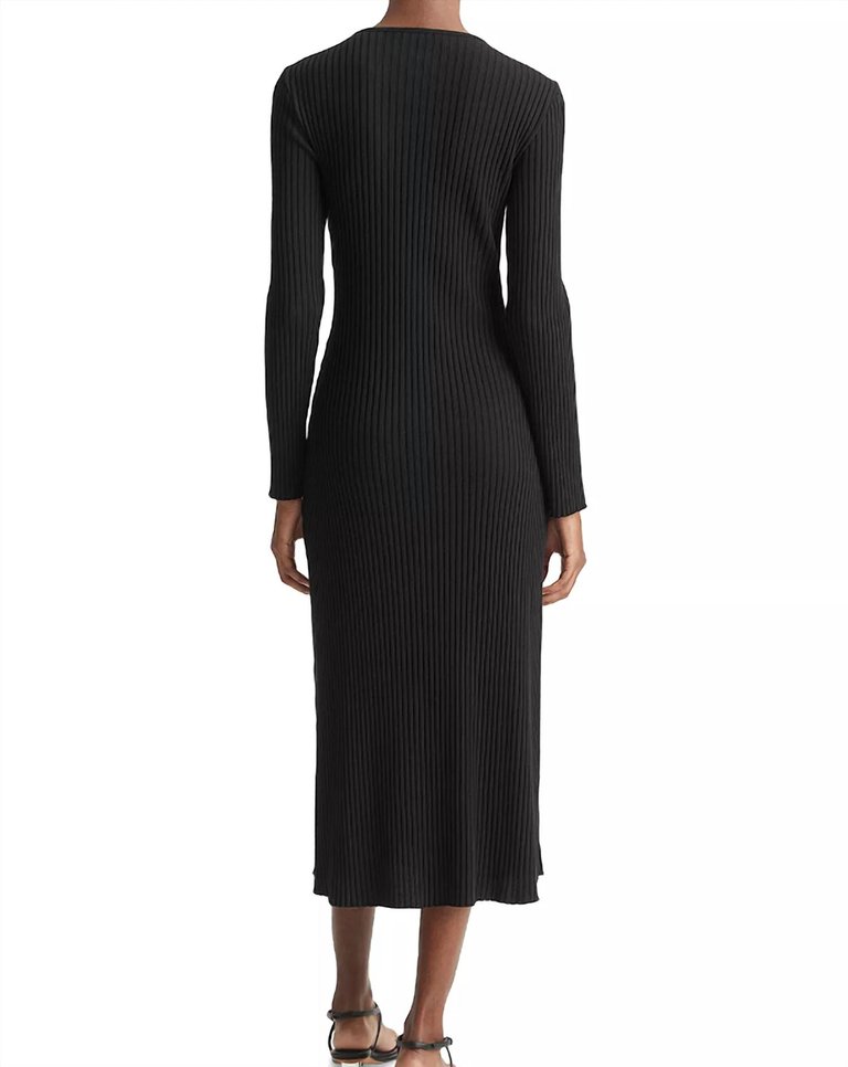 Ribbed Knit Long Sleeve Crew Neck Sweater Dress