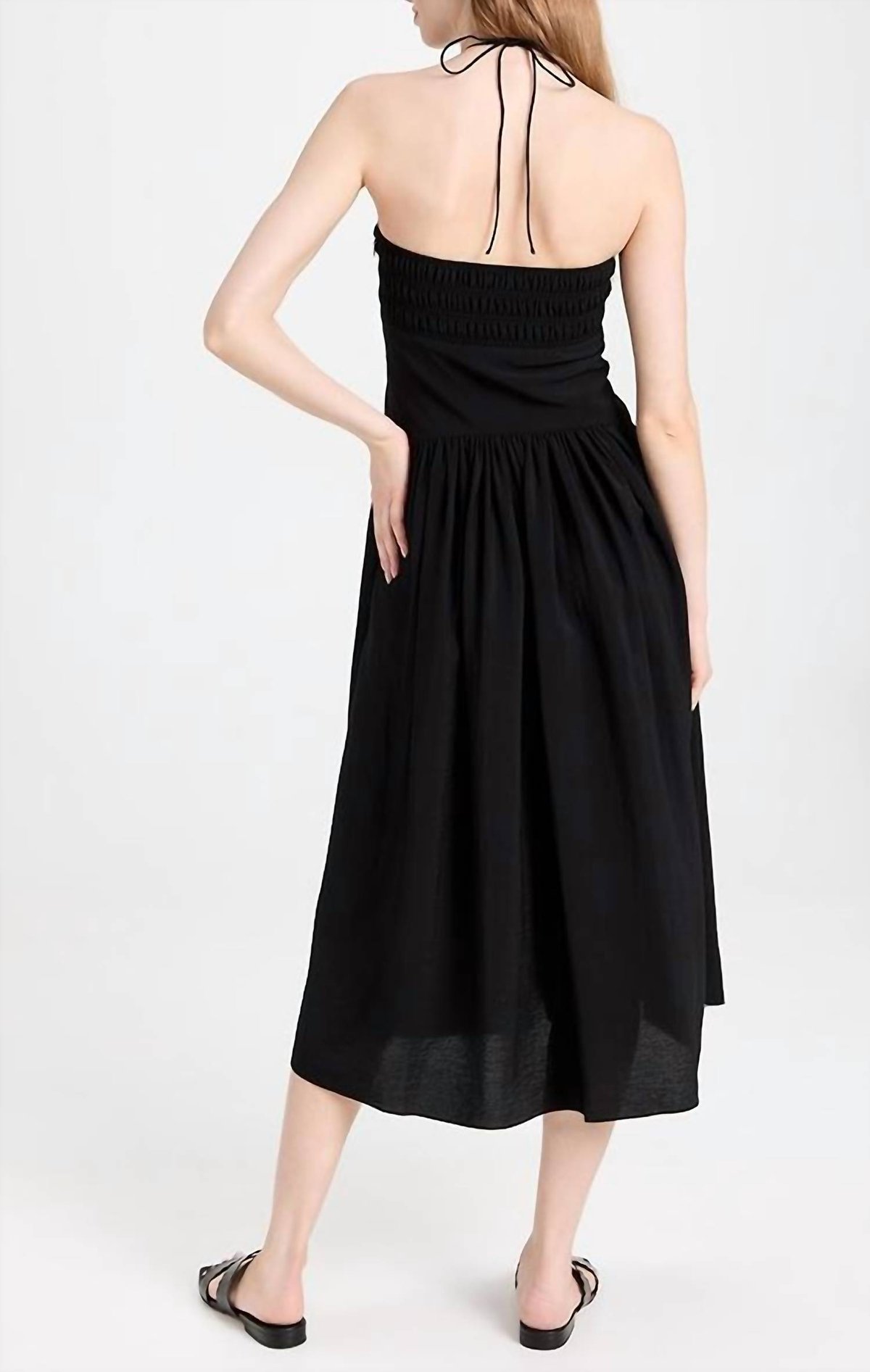 Black Ruched Halter Neck Midi Dress