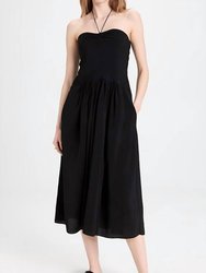 Ruched Halter Neck Midi Dress - Black