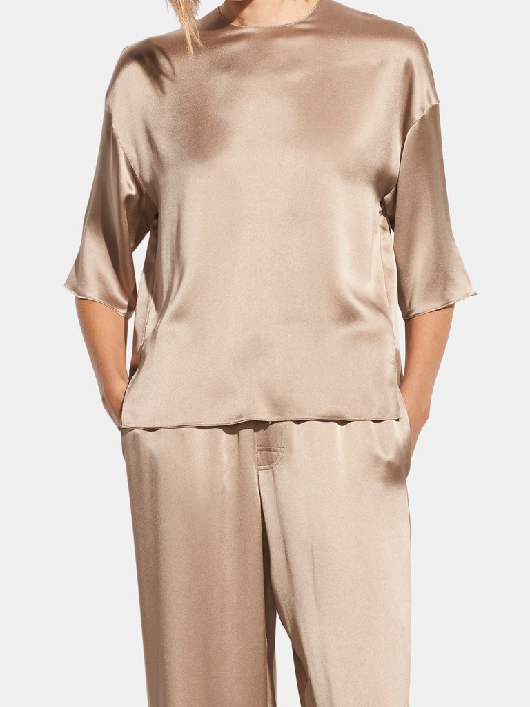 Satin Side Slit T-Shirt - Taupe