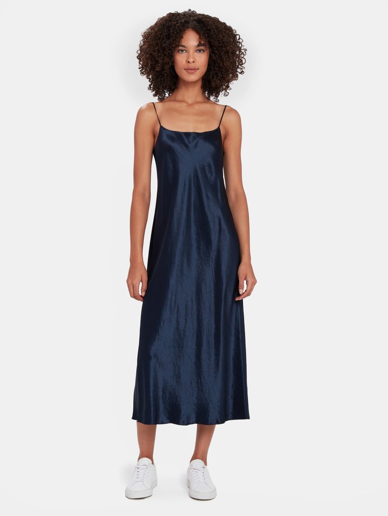 Satin Slip Midi Dress - Coastal