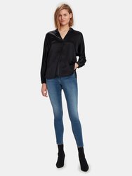 Slim Fit Band Collar Silk Blouse