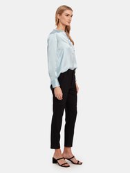 Slim Fit Band Collar Silk Blouse