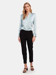 Slim Fit Band Collar Silk Blouse