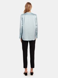 Slim Fit Band Collar Silk Blouse