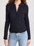 Smocked Long Sleeve Button Down Shirt - Black