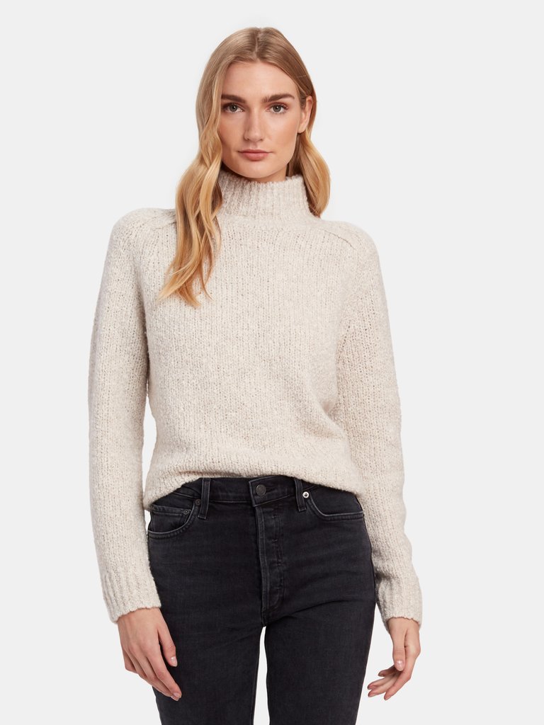 Textured Saddle Sleeve Turtleneck - Pearl