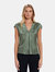 V-Neck Drape Silk Blouse - Sage