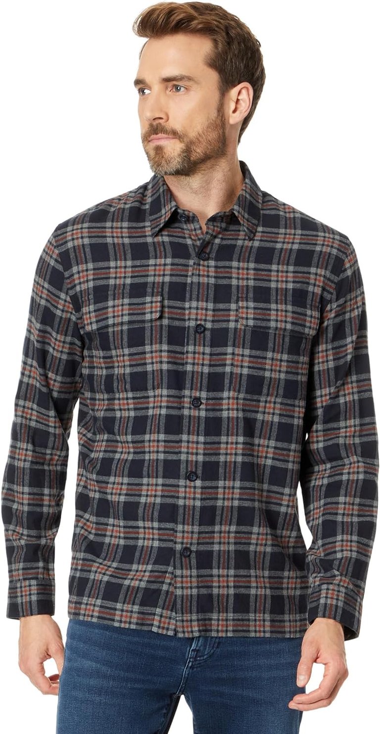 Vince Men Kingston Plaid Long Sleeve Coastal/Brickman Red Flannel Button Down - Red