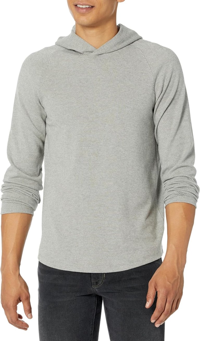 Vince Men's Broken Twill P/O Hoodie, H Grey/Off White Sweatshirt - Gray